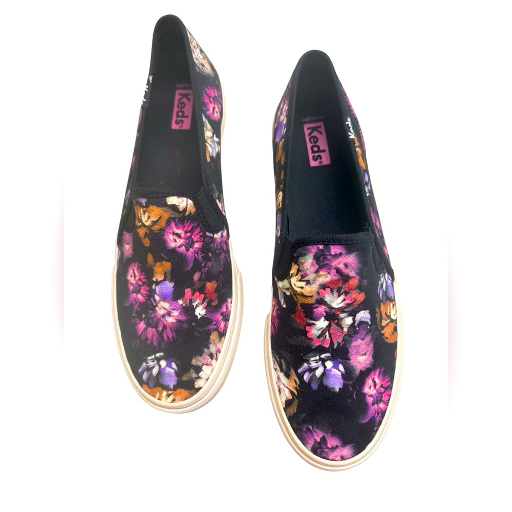 Keds Women's Floral Slip-On Shoes - Black and Purple - Picture 1 of 8